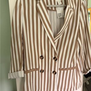 Beige striped women’s relaxed blazer